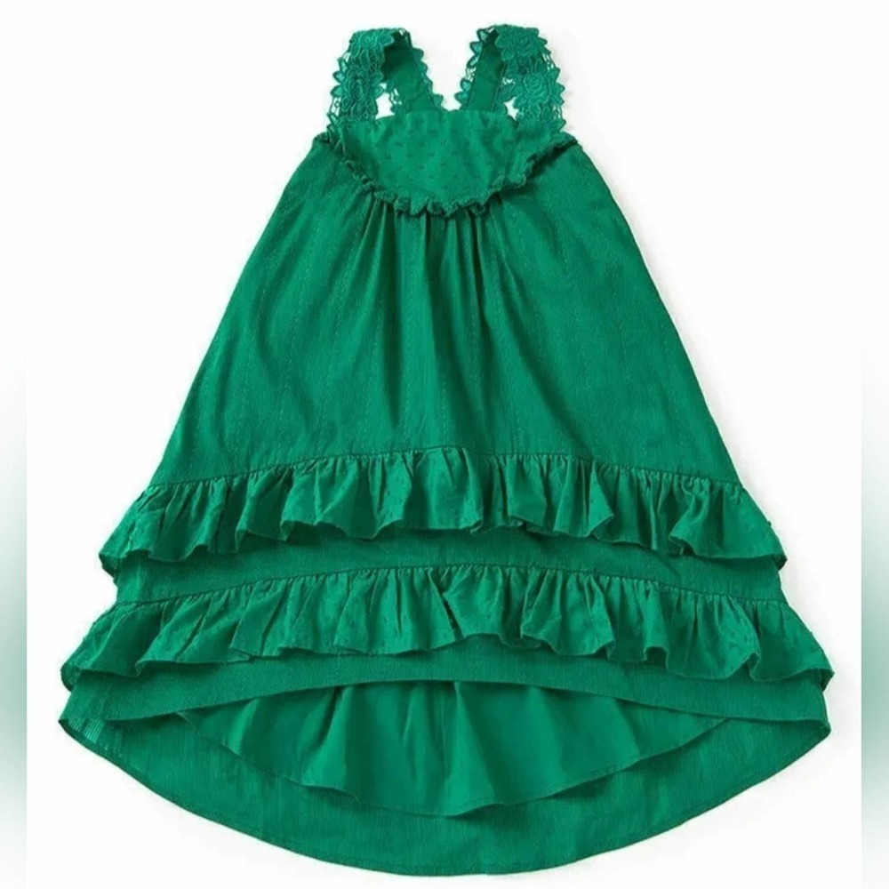 NWT Matilda Seriously Sweet Dress Maxi Hi-Low Lace Ruffle Green Cotton Size 4 - Picture 2 of 8